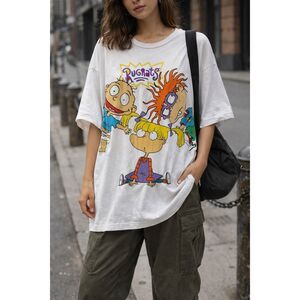 Rugrats Graphic Tee Nickelodeon Oversized Cartoon Shirt Y2K Vintage Style White